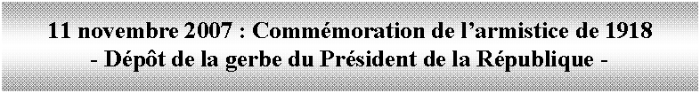 Zone de Texte: 11 novembre 2007 : Commémoration de l’armistice de 1918
- Dépôt de la gerbe du Président de la République -
